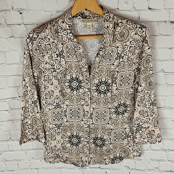 Dana Buchman 3/4 Sleeve Button Front Gold Accent - Picture 1 of 9